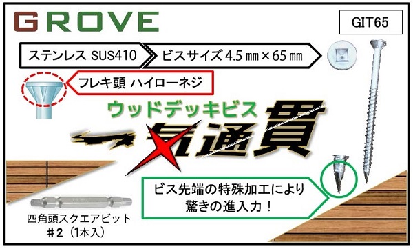 ウッドデッキ用ステンレスビス　一気通貫(SUS410)　4.5㎜×45㎜　ブラウン色　300本入り